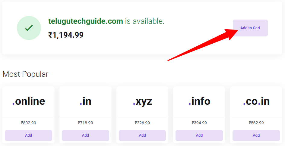 Select Your Domain and Add It To Cart